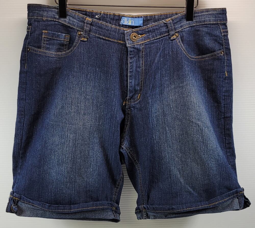L) DKIN Women Cuffed Denim Blue Jean Shorts 16W